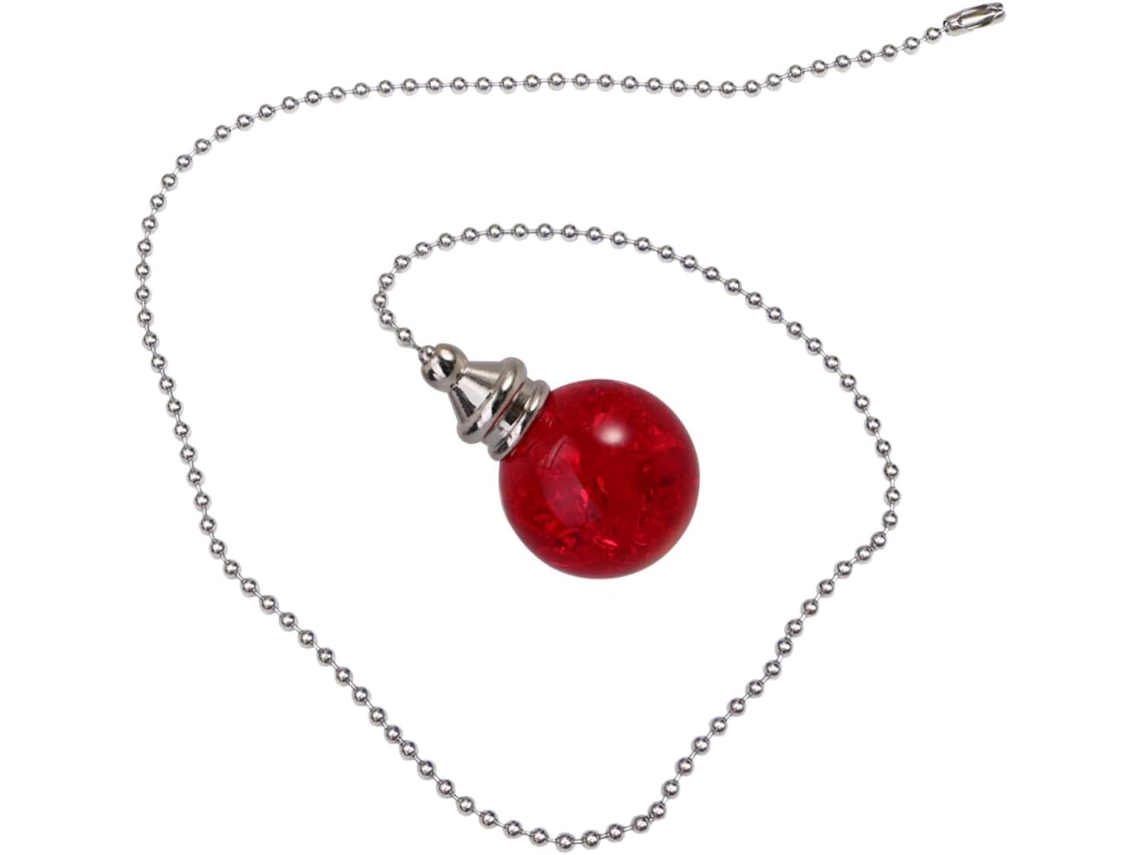 Corrente Com Bola De Cristal Para Ventilador Teto Vermelho