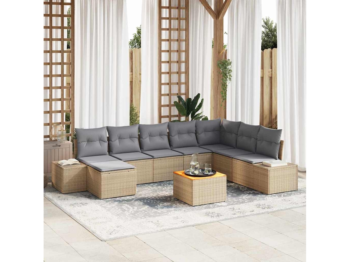 Vidaxl Conjunto De Sofá De Jardim 9 Unid. Bege E Cinzento Claro