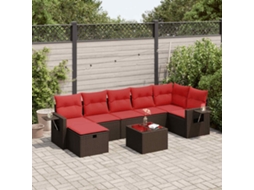 Vidaxl 8 Pcs Conjunto Sofás De Jardim C/ Almofadões Vime Pe Castanho