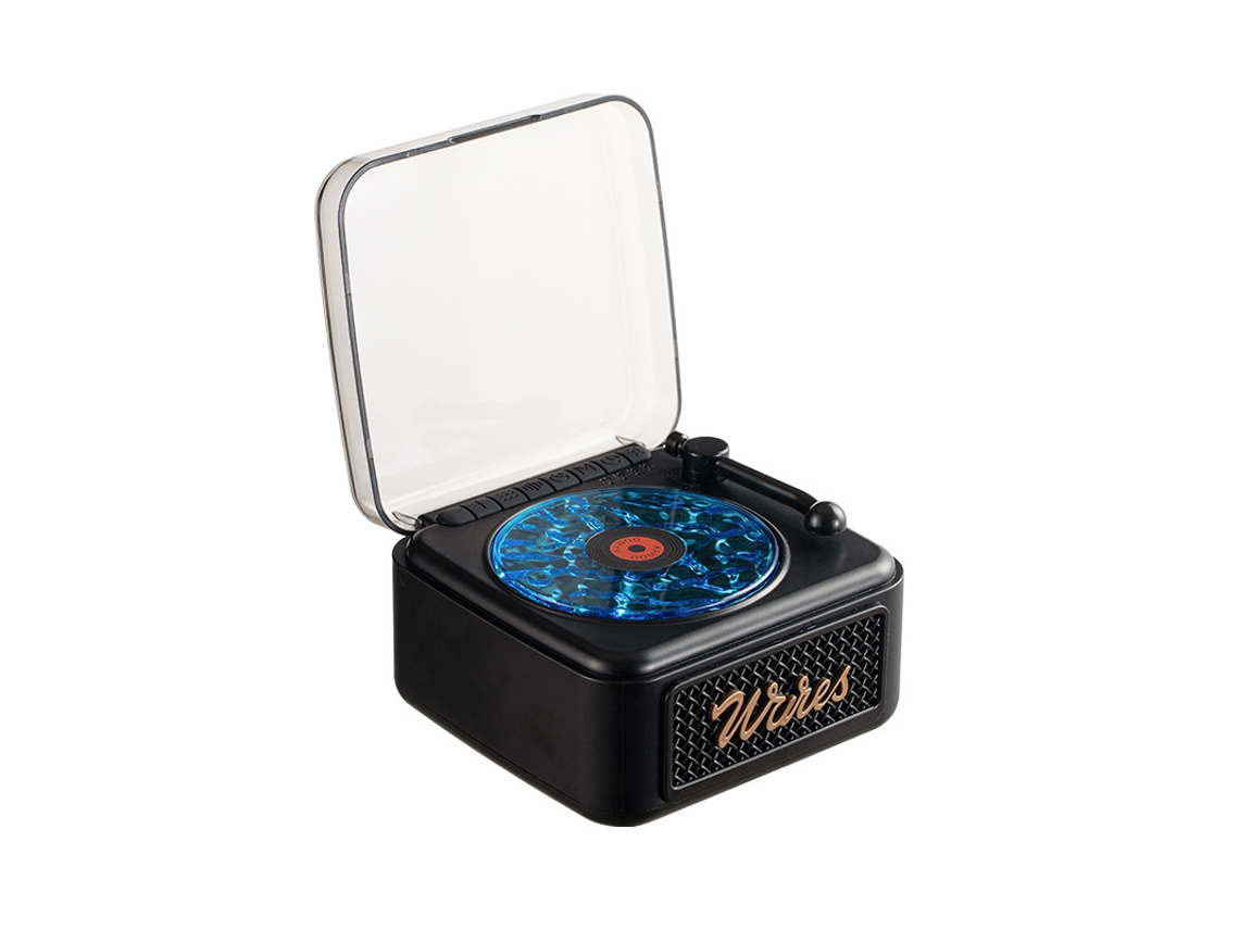 Coluna Bluetooth retrô: ruído branco, som vinil. Mini sem fios.