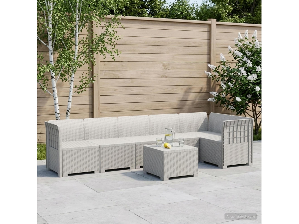 Vidaxl Sofá De Jardim Para 6 Pessoas Com Aparência De Rattan Pp Branco