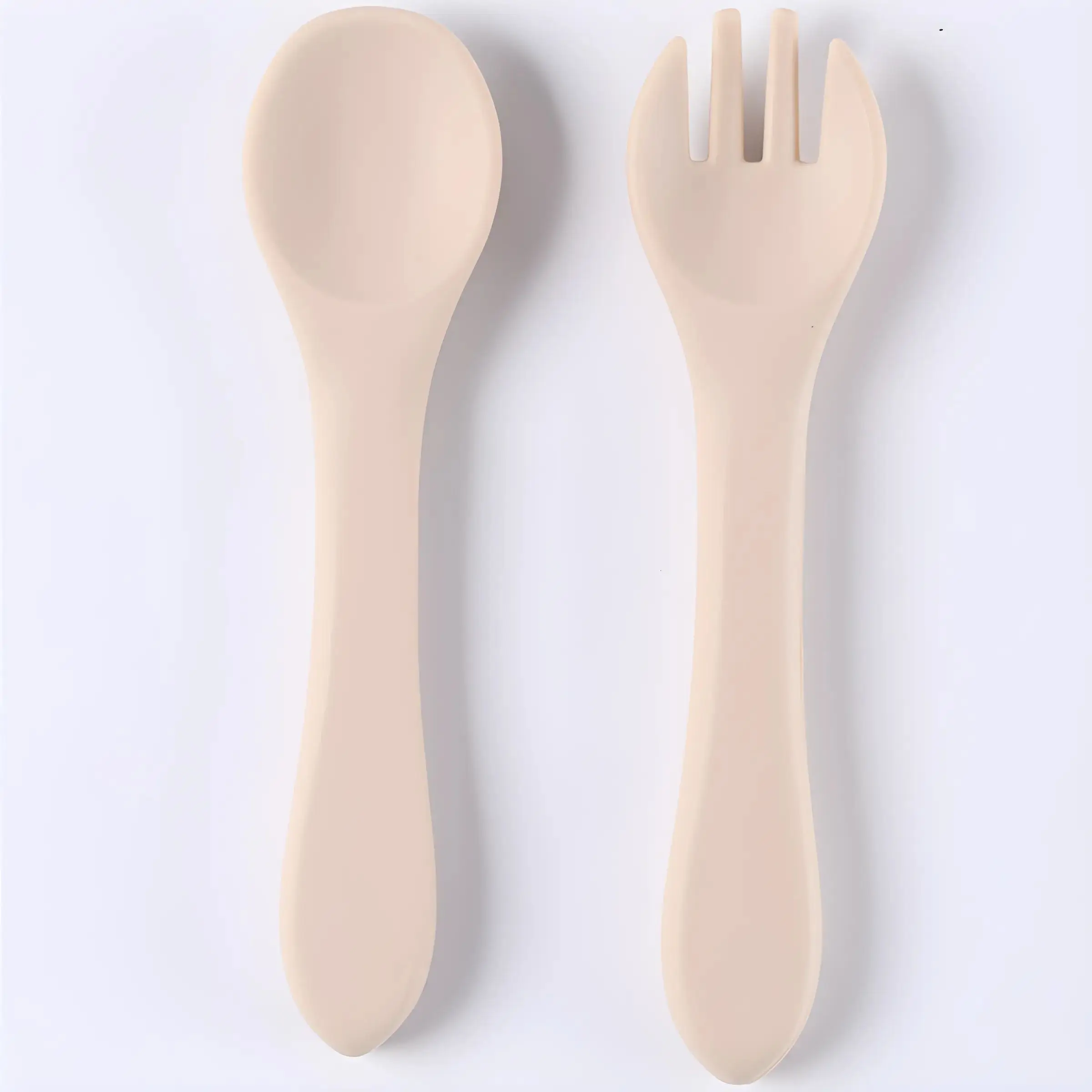 Colher De Silicone (bege) Para Bebês E Crianças, Adequada Para Crianças De 0 A 12 Anos.