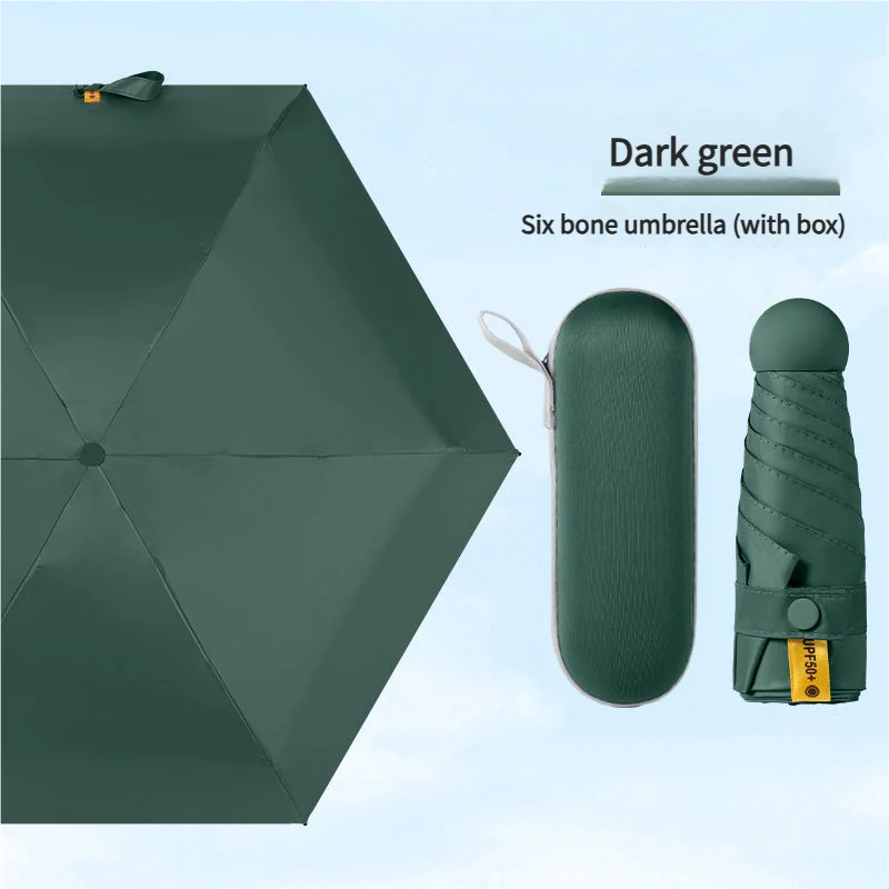 Mini Guarda chuva Cápsula MDUG, Proteção Solar, Impermeável, Cinco Dobras, Verde
