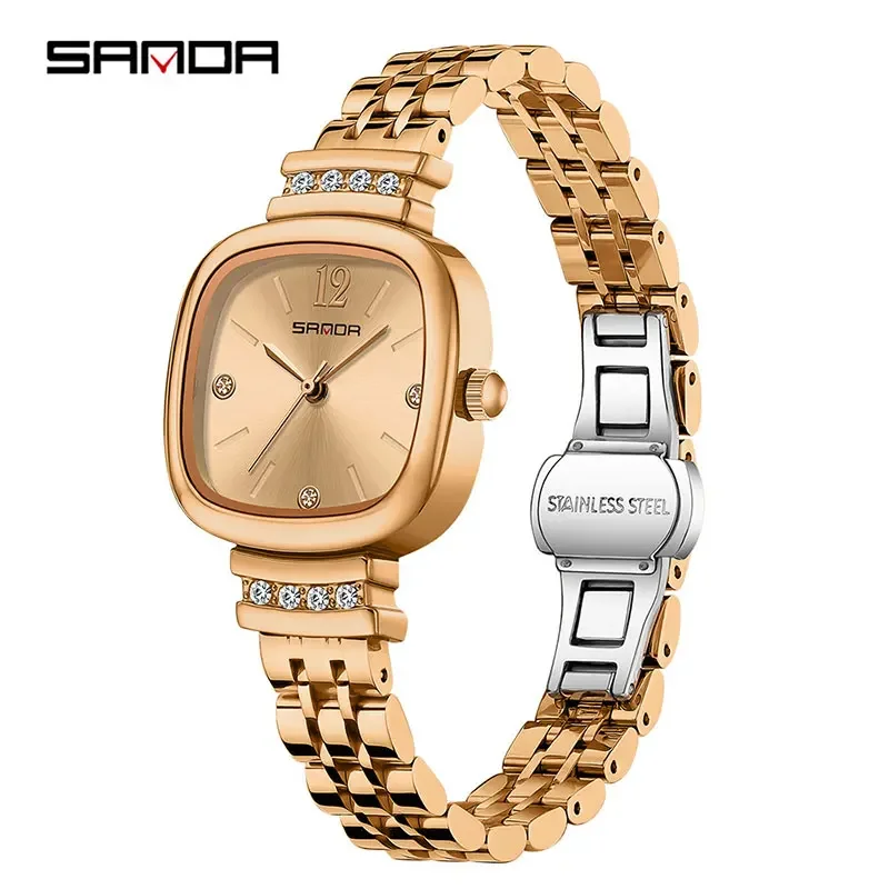 Relógio Feminino Quadrado, Elegante e Estiloso, com Pulseira de Aço Inoxidável e Mecanismo de Quartzo. MDUG
