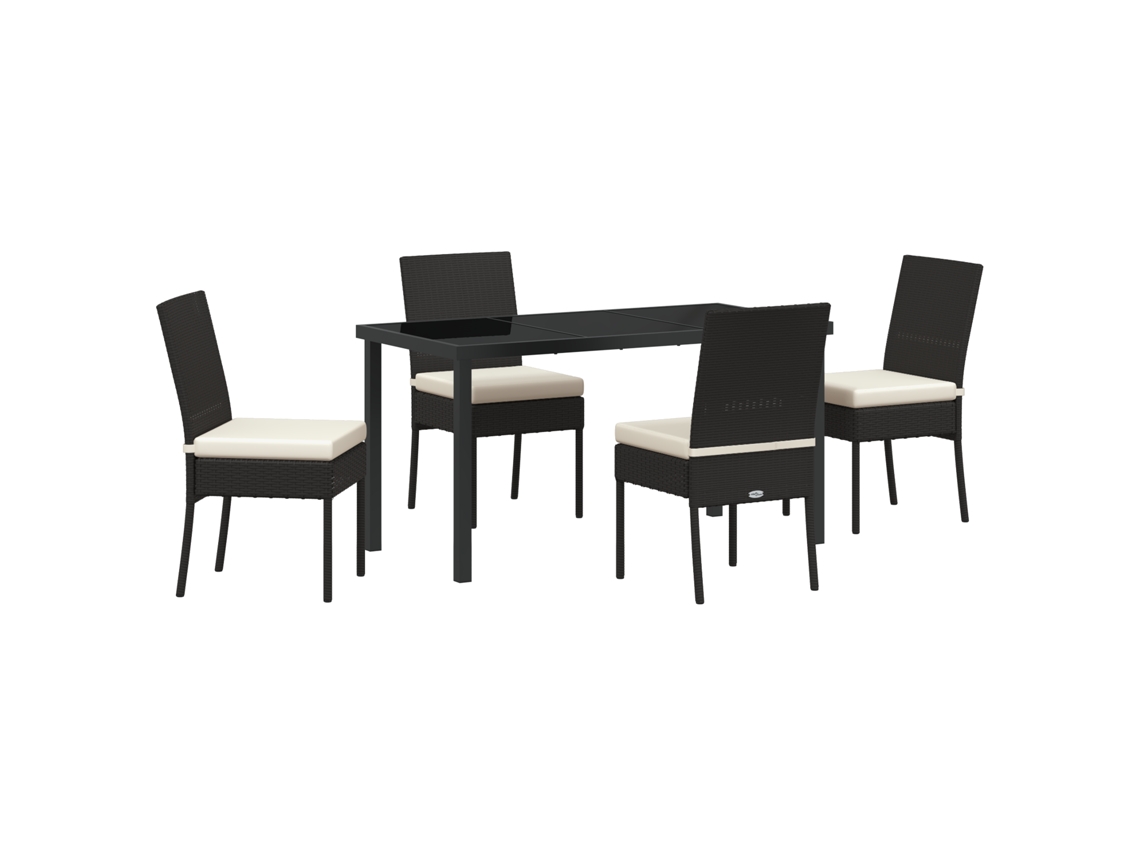 Conjunto 5 Conjunto De Jantar Para Jardim Vidaxl Preto Vime Pe (140 X 70 X 73 Cm)