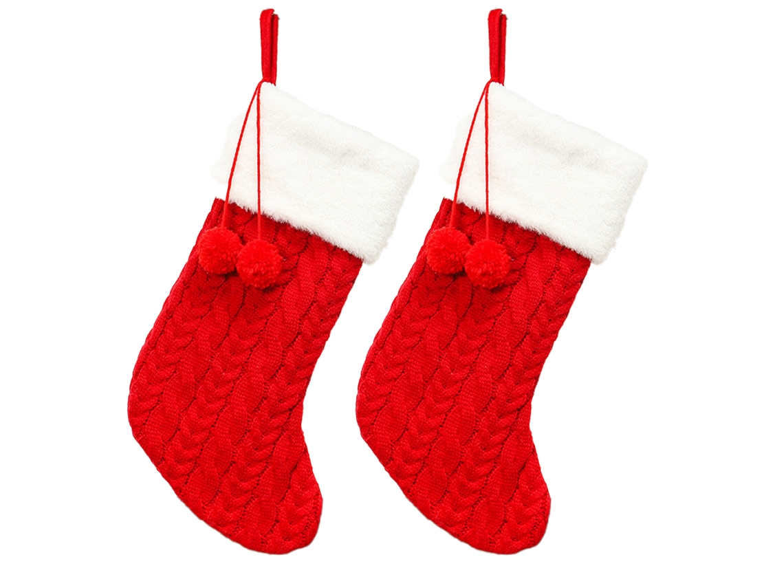 2 Meias de Natal Tricotadas com Pompons para Decoração RNEMITERY