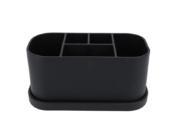 Suporte de Escova de Dentes Silicone com 5 Compartimentos para Banheiro Organizador de Contador Preto S/MARCA
