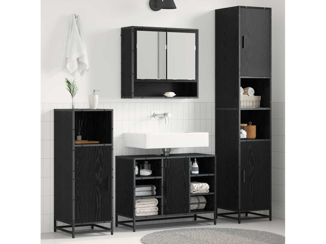 Vidaxl Conjunto De Móveis Para Banheiro Com Porta 4 Pcs Carvalho Preto