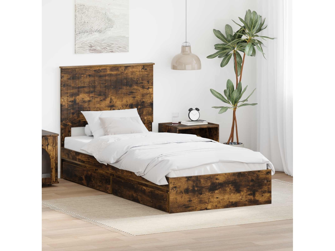 Vidaxl Cama Com Armazenamento Com Gaveta Carvalho Defumado 90 X 200 Cm