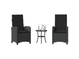 Vidaxl 3 Pcs Conjunto De Bistrô Com Almofadões Vime Pe Preto