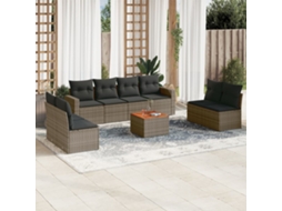 Jogo 9 Peças Sofás P/ Jardin Com Almofadões Vime Pe Cinza Dkd Home Decor