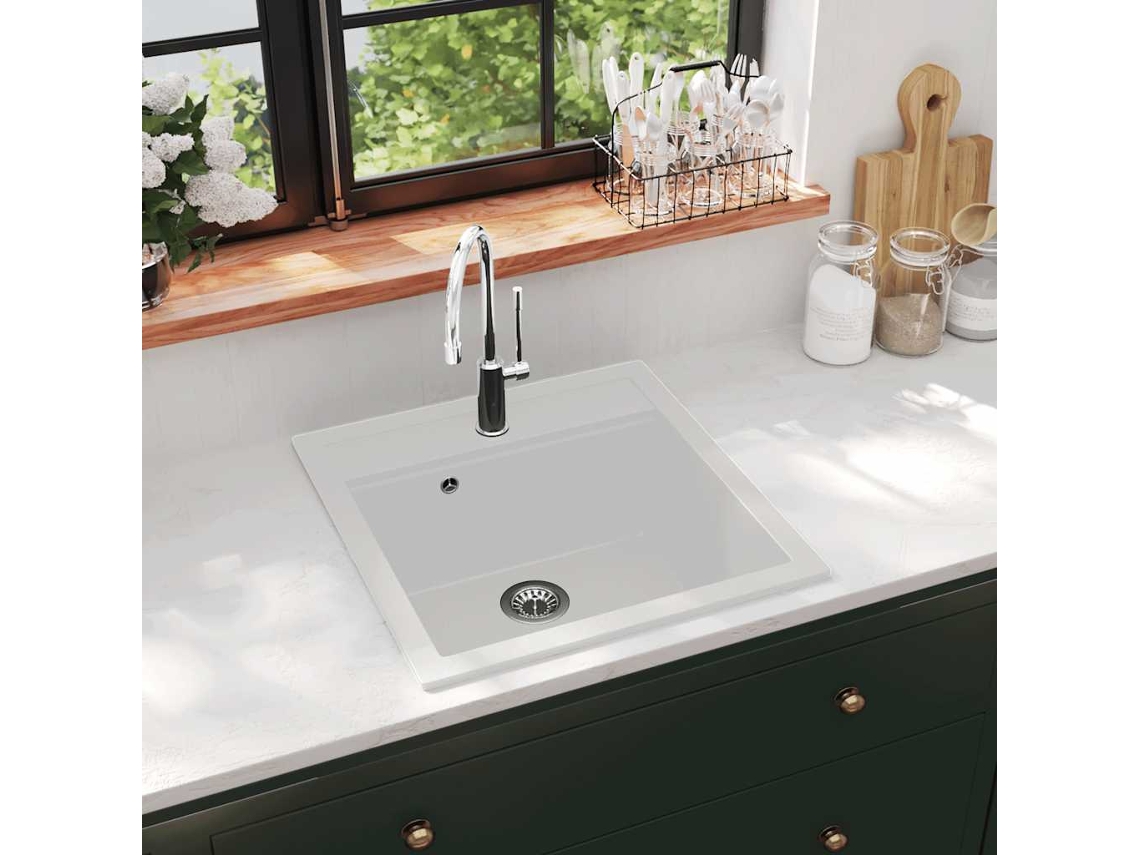 Vidaxl Lava-louça Com 1 Cuba Granito Branco
