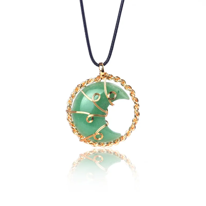Colar Com Pingente De Lua Envolvida Em Obsidiana Natural (banhado A Ouro), Colar Sagrado Dos Chakras