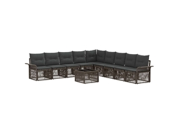 Vidaxl Conjunto De Sofá De Jardim 10 Pcs Cinzento Vime Pe