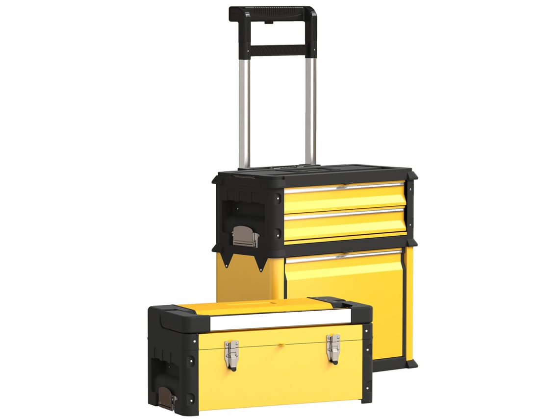 Caixa de Ferramentas Empilhável 3 em 1, com Rodas, Aço 52x32x72cm (amarelo e Preto) | S/MARCA