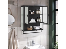 Armário De Parede 60cm, 2 Portas Vidro, Moderno, 2 Níveis Fechados, Prateleira Aberta E Suporte Toalhas, Hall, Sala, Banheiro, Jantar, Preto.