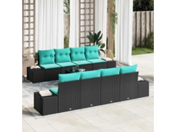 Vidaxl Conjunto De Sofá De Jardim 9 Unid. Preto E Turquesa Vime Pe