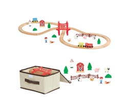 Conjunto de Trem Madeira com Trilhos, 39 Peças Acessórios, Pontes e Vias Magnéticas Campestres, Kit Educativo, Design Múltiplo, Brinquedo para