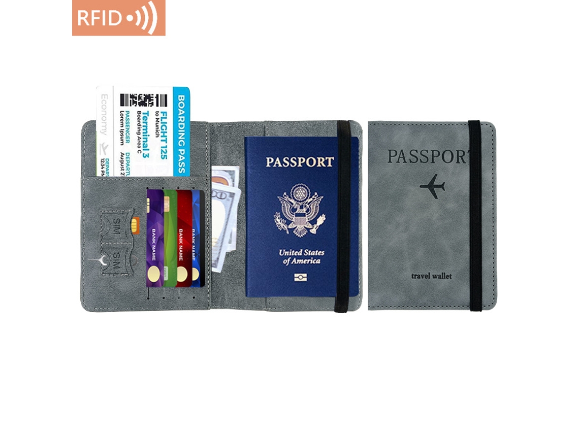 Porta-passaporte Rfid E Porta, Cartões Em Couro Pu Nas Cores Azul Marinho E Cinza