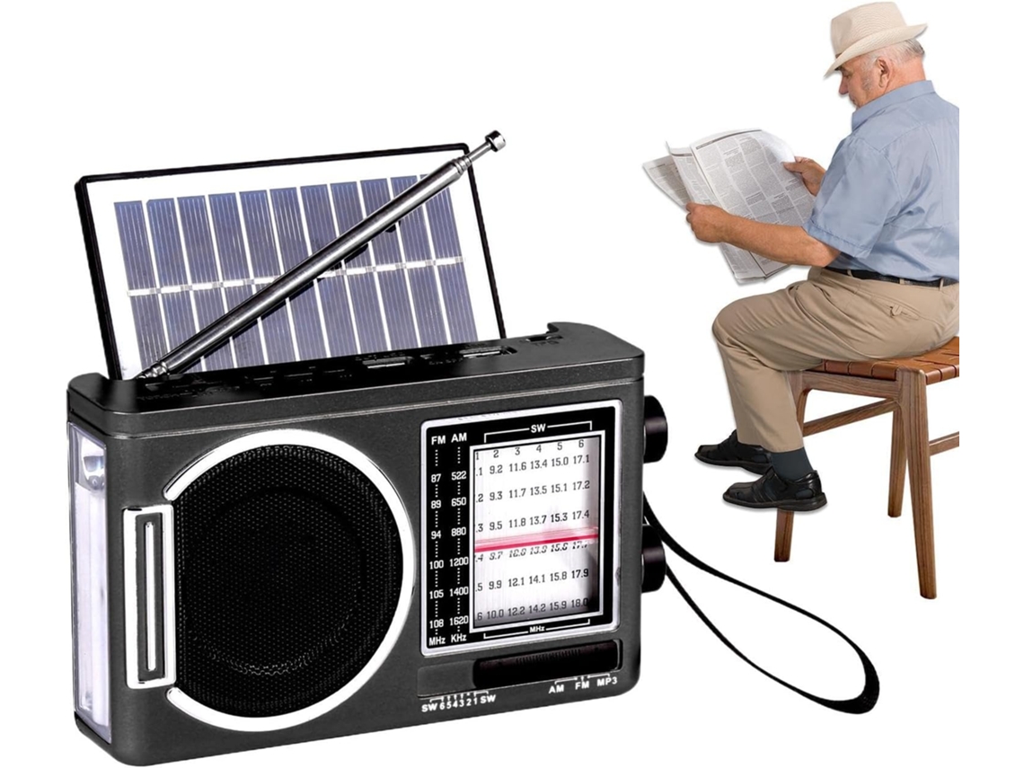 Rádio Poste Portátil Am/fm Mp3 Player Compacto À Energia Solar | Mp3 Player Multibanda Com Antena Gokoco