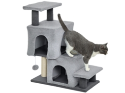 Escada Gatos 4 Degraus Altura Ajustável 2 Casas Arranhador Bola Cachorro Filhote Cama Sofá Cinza Ge