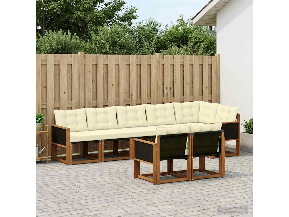 Vidaxl Conjunto De Sofás Para Exterior 8 Unid. Natural E Creme