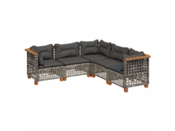 Maison Exclusive - 5 Pcs Conjunto Sofás De Jardim C/ Almofadões Vime Pe Cinzento