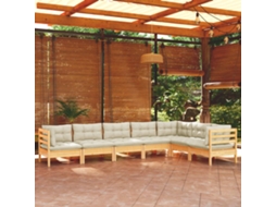Vidaxl 7 Pcs Conjunto Lounge Jardim C/ Almofadões Creme Pinho Maciço