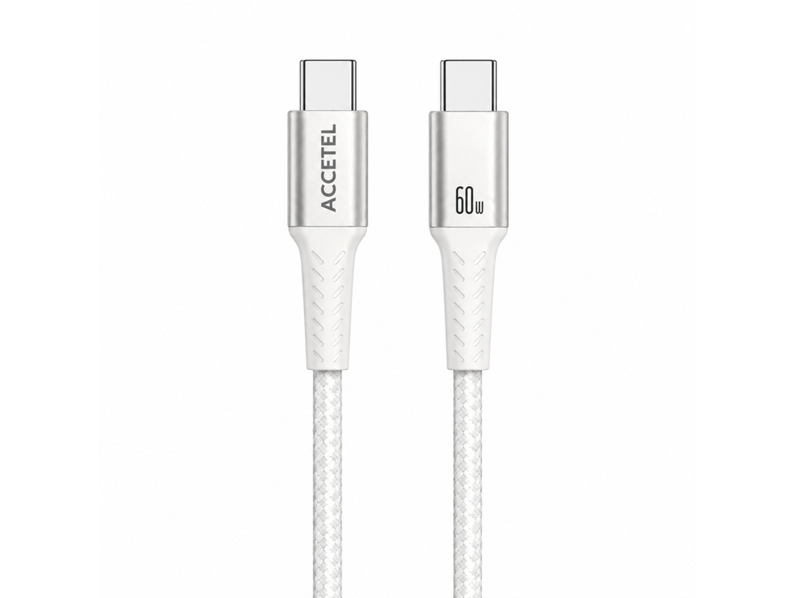Cabo de Dados Type c M para Type c M 60w Pd 1m ACCETEL Cu2937 Branco