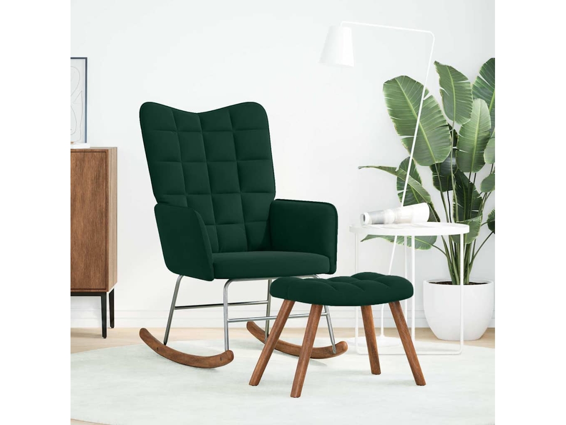 Maison Exclusive - Cadeira De Balanço Com Banco Em Veludo Verde Escuro