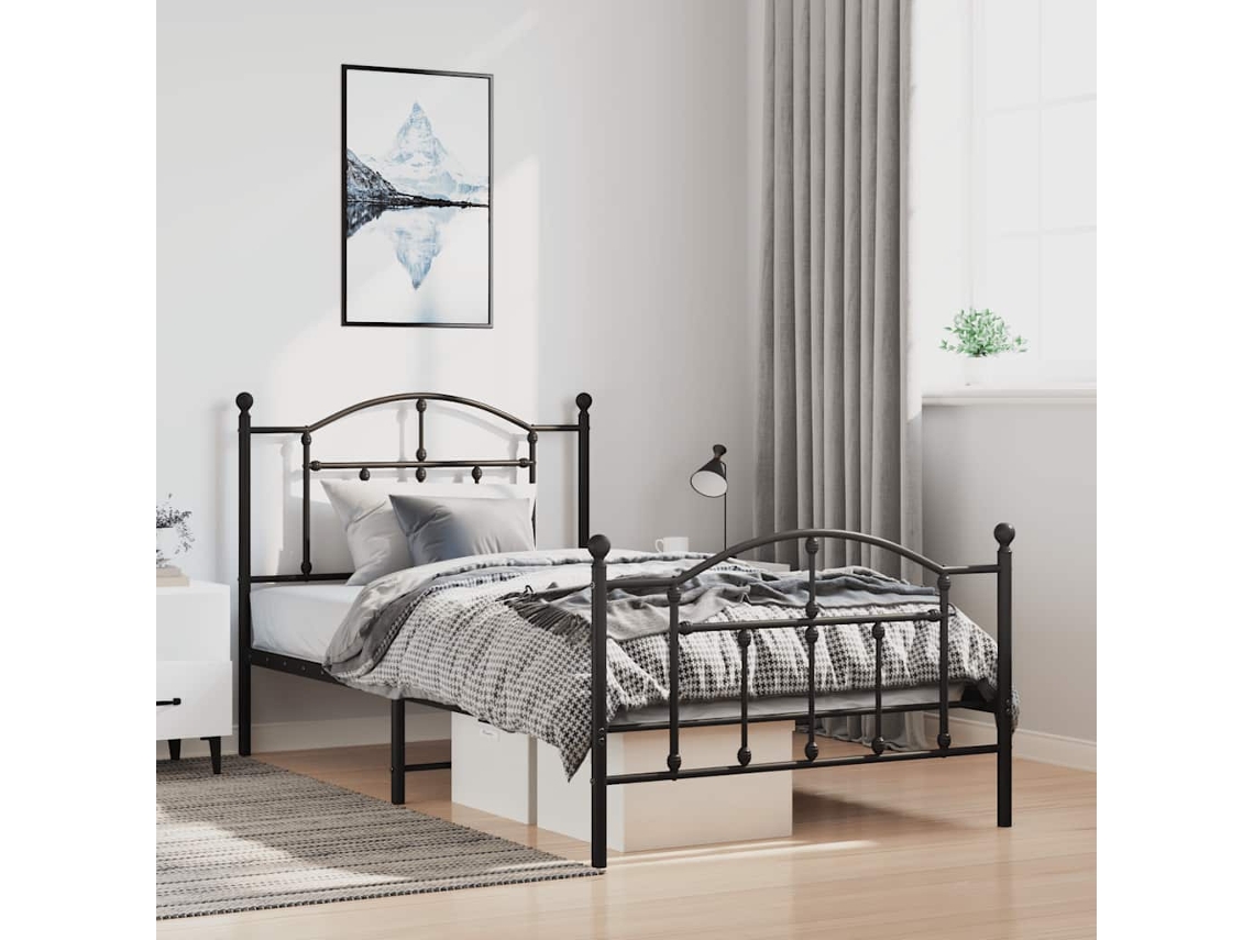 Vidaxl Estrutura De Cama Com Cabeceira E Pés 100x200 Cm Metal Preto
