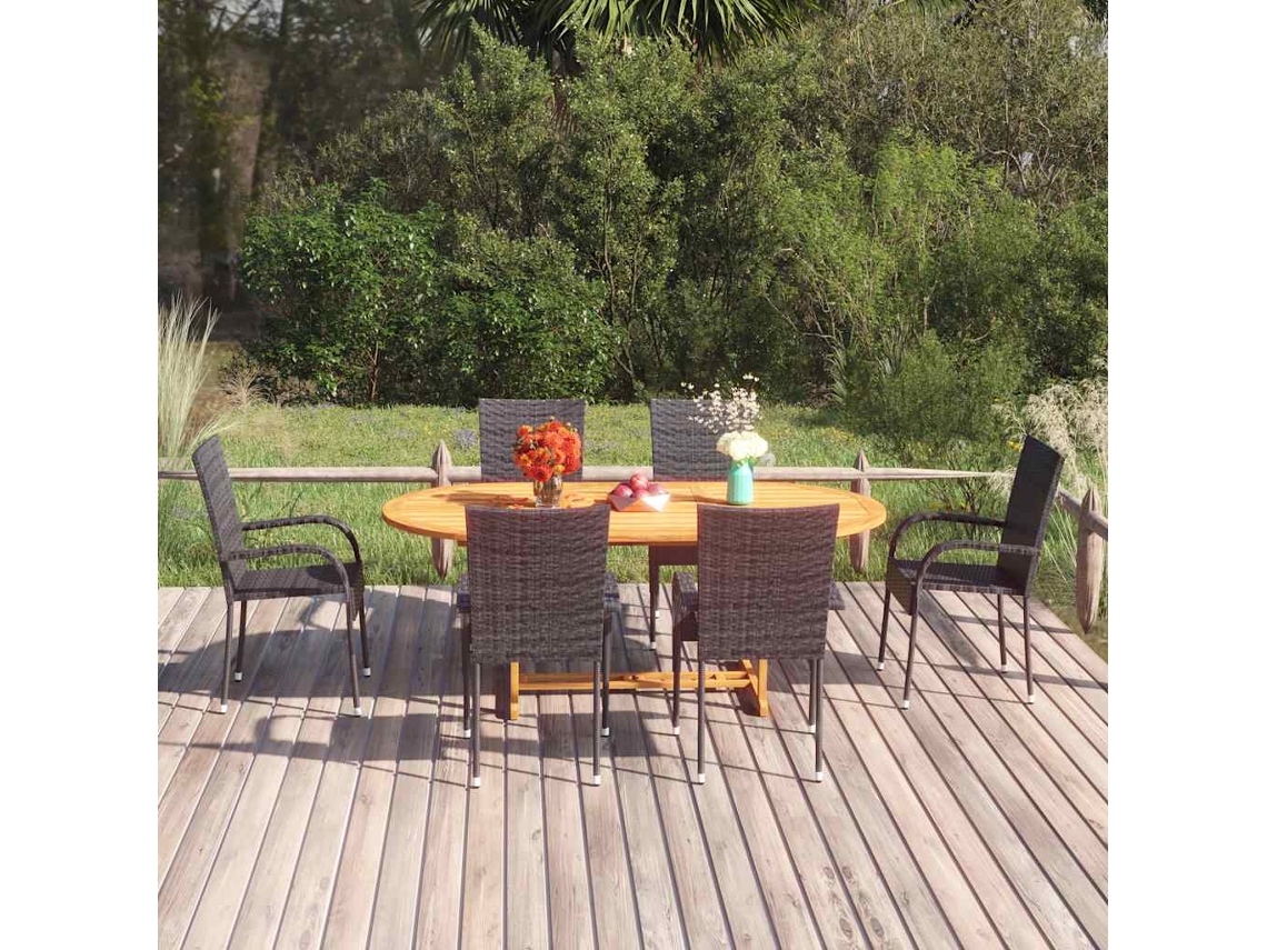 Vidaxl 7 Pcs Conjunto De Jantar Para Jardim Vime Pe Preto