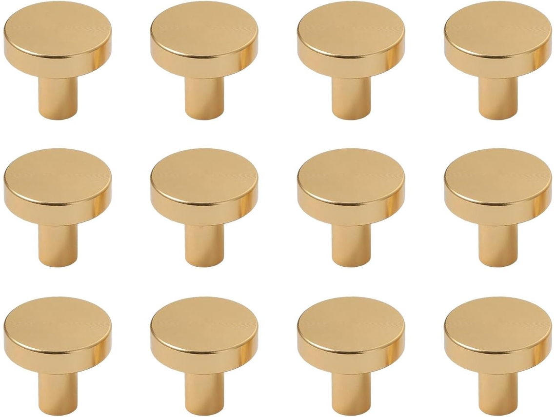 Conjunto De 12 Puxadores Cômoda Em Dourado Escovado, Com 2, 5cm De Diâmetro, Acabamento Em Metal Escovado, Para Móveis E