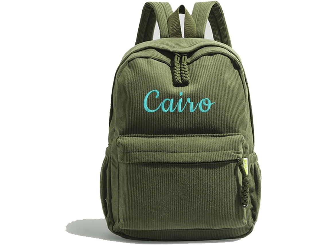 Mochila Personalizada Macia Com Alças De Ombro, Grande Capacidade, Veludo Cotelê Bordado.