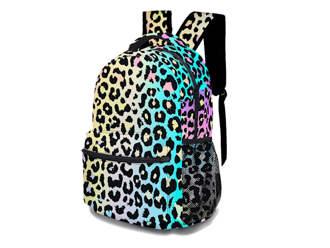 Mochila Escolar Arco Íris Com Estampa De Leopardo E Chita Para Adolescentes, Menina Ou Menino, Viagem. Aquaforge