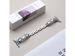 Bracelete de metal com formato de coração concha branca prateada para Apple Watch 42/41/40/38mm XIAOMOYU
