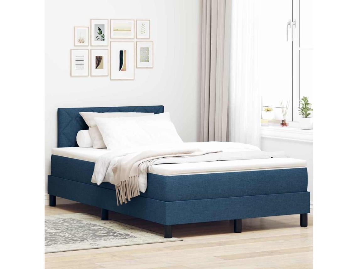 Vidaxl Cama Box Com Almofada Com Cabeceira Azul 120 X 190 Cm Tecido