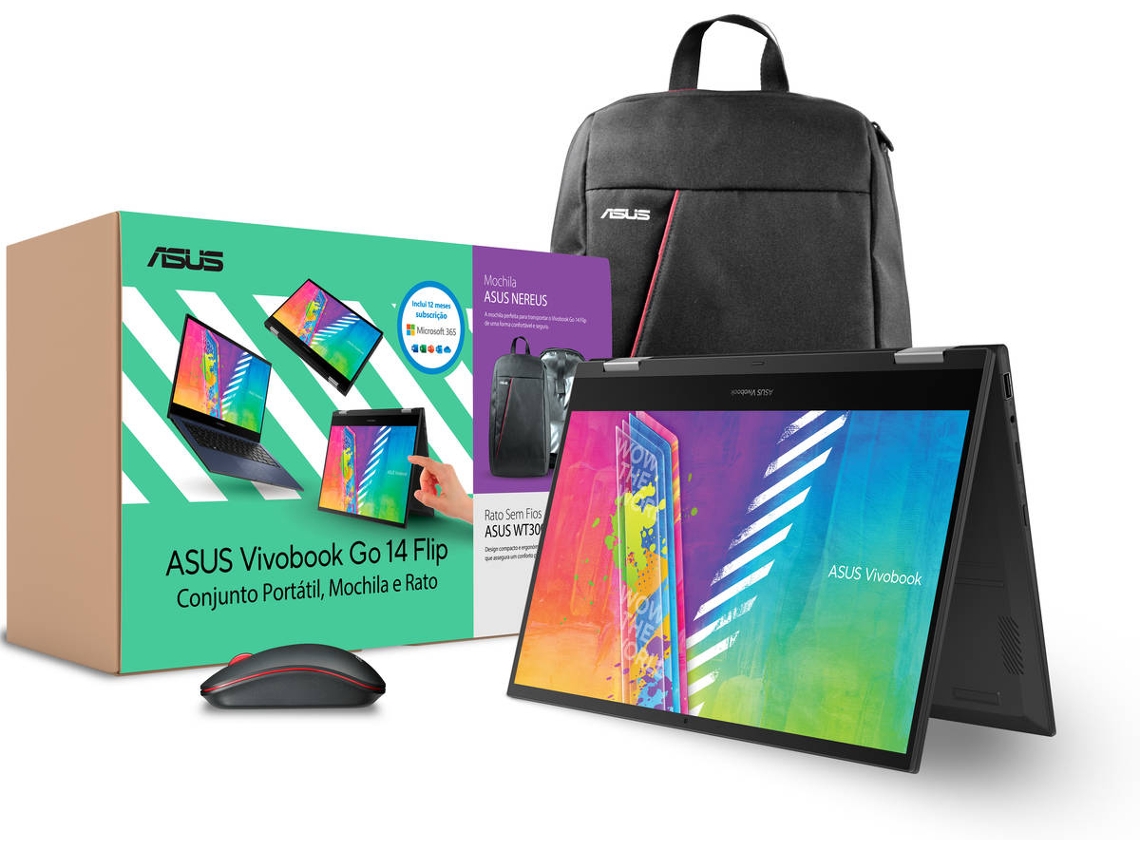 Pack Portátil ASUS Vivobook Flip TP1400KA-N4ALHDAX2 (14'' - Intel Celeron N4500 - RAM: 4 GB - 128 GB eMMC - Intel UHD Graphics)