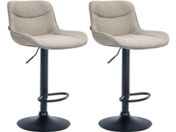 Conjunto de 2 banquetas giratórias, formato ergonômico, costura decorativa, tecido bege, estrutura de metal preto 10_0005997