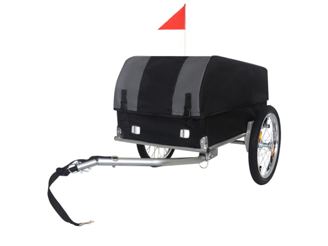 Reboque De Bicicleta Dobrável 40kg Cinzento/preto, Rodas Todo-o-terreno 16", Caixa Impermeável Removível, Para Camping E Compras