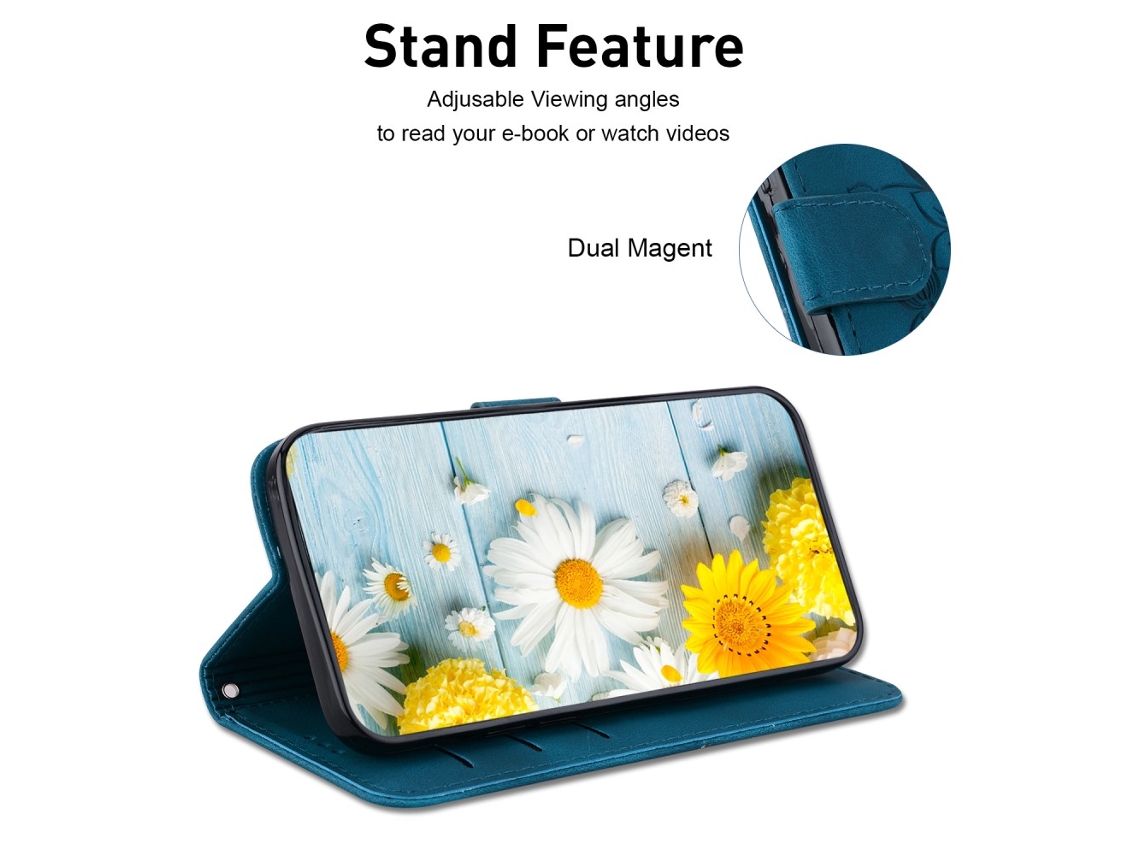 Capa Em Couro Pu Para Apple Iphone 16 Pro Max - Azul Escuro