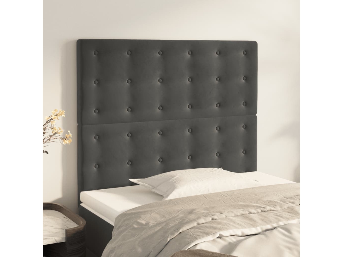 Cabecero de terciopelo de 2 piezas 90x5x78/88 cm gris oscuro