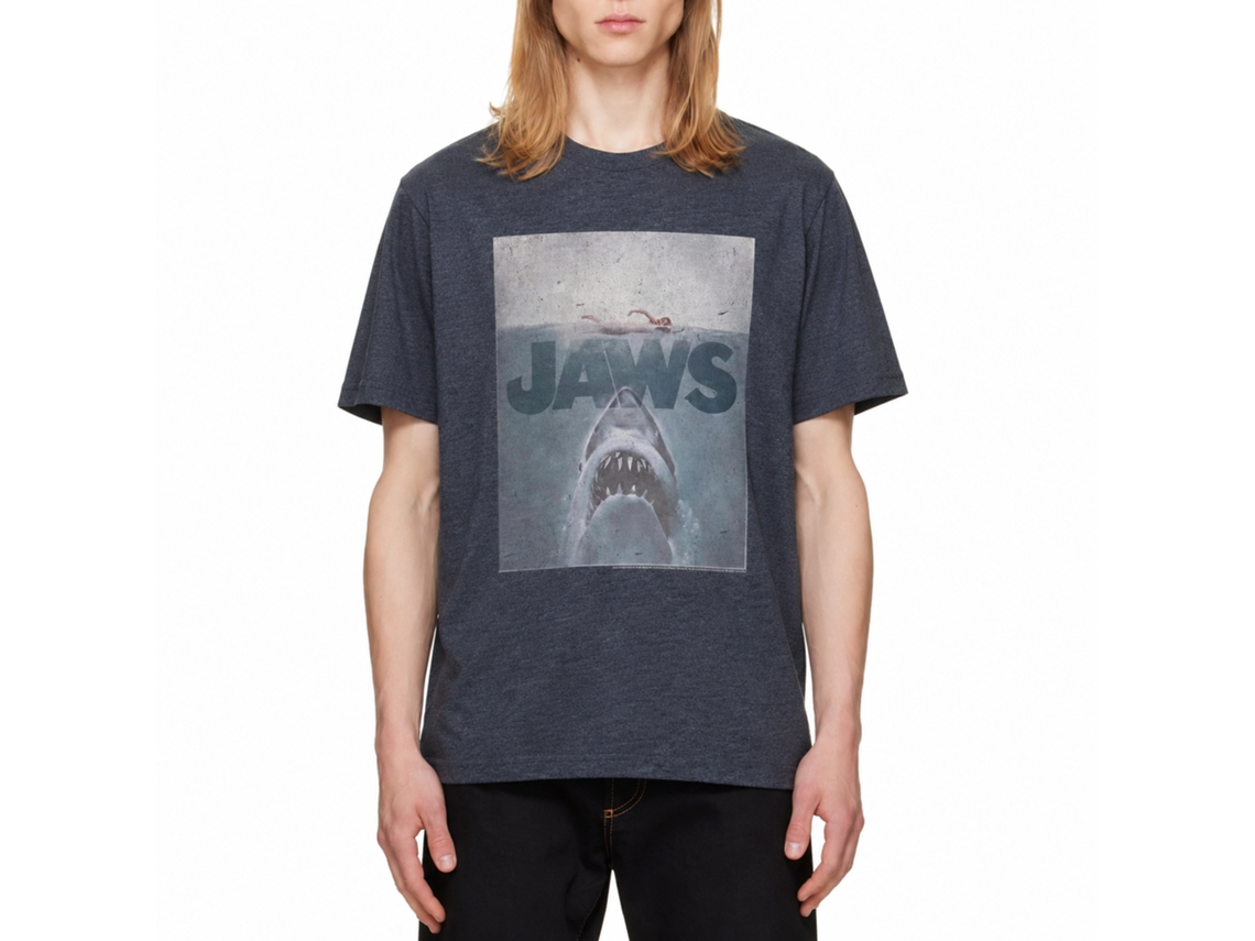 Rockinstone Jaws Movie Transparent Heather Navy Adult T-shirt Size:xl