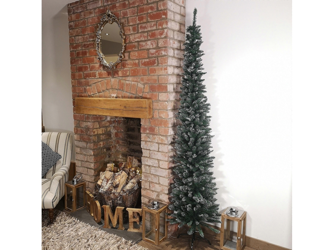 Árvore De Natal Premier Estilo Lápis, Fina E Flocada, De 220 Cm (7 Pés E 3 Polegadas), Na Cor Verde.