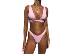 Maiô V neck Cor Unica Alto Quadril Regulável Rosa M Praia