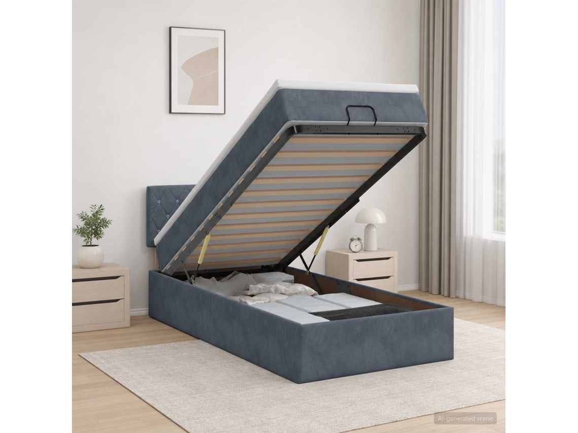 Vidaxl Cama Ottoman Com Colchão Cinzento-escuro 80 X 200 Cm Veludo