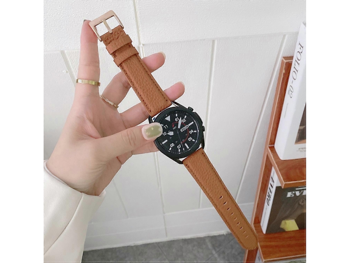 Pulseira De Couro Com Textura De Lichia Costurada Para Samsung Galaxy Watch Active (preta)