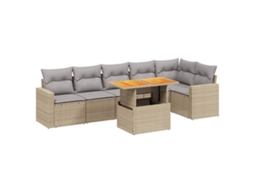 Conjunto de 7 Sofás para Jardim com Almofadões Vime Pe Bege MAISON EXCLUSIVE (7 pcs)