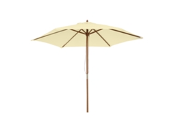 Guarda sol de madeira para exterior Ø250x230cm com 6 varetas e sistema de polia, cor crema BTFORUS