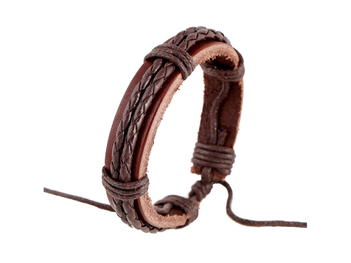 Pulseira Vintage De Lã Ajustável Em Couro Pu